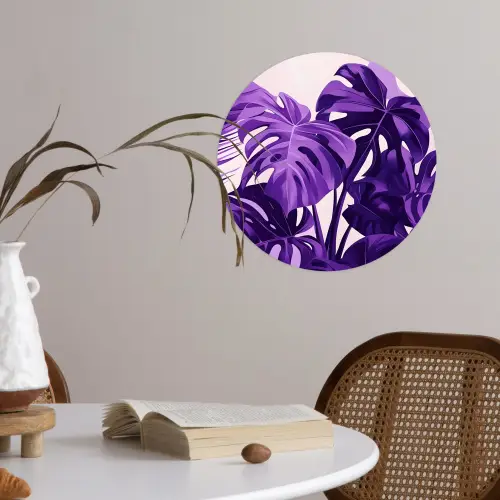 Bladeren - Paars - Tropisch - Abstract Wandcirkel behangsticker klein -sfeer3