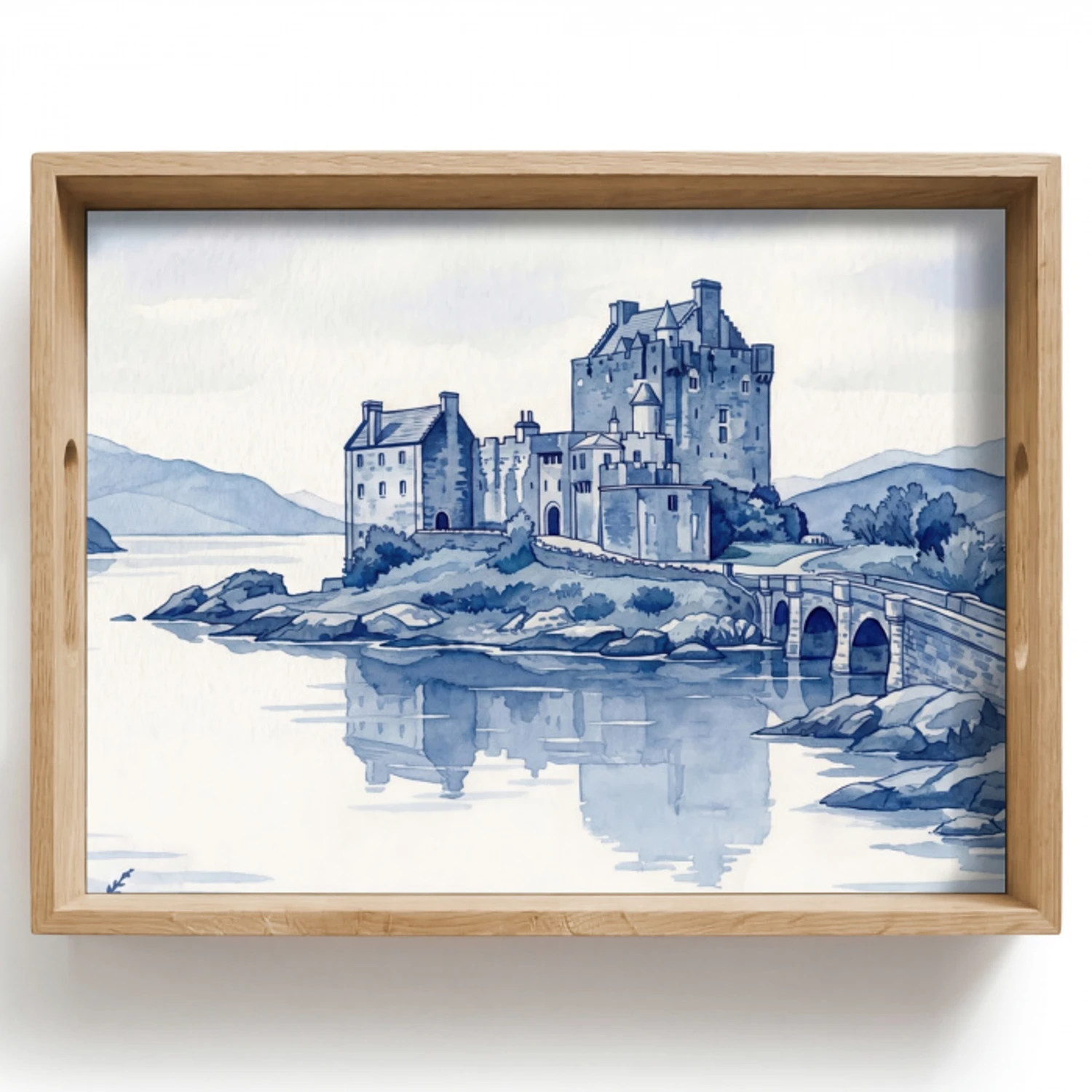 Schots - Kasteel - Blauw - Aquarel Dienblad Rechthoek middel -z3d_shopping