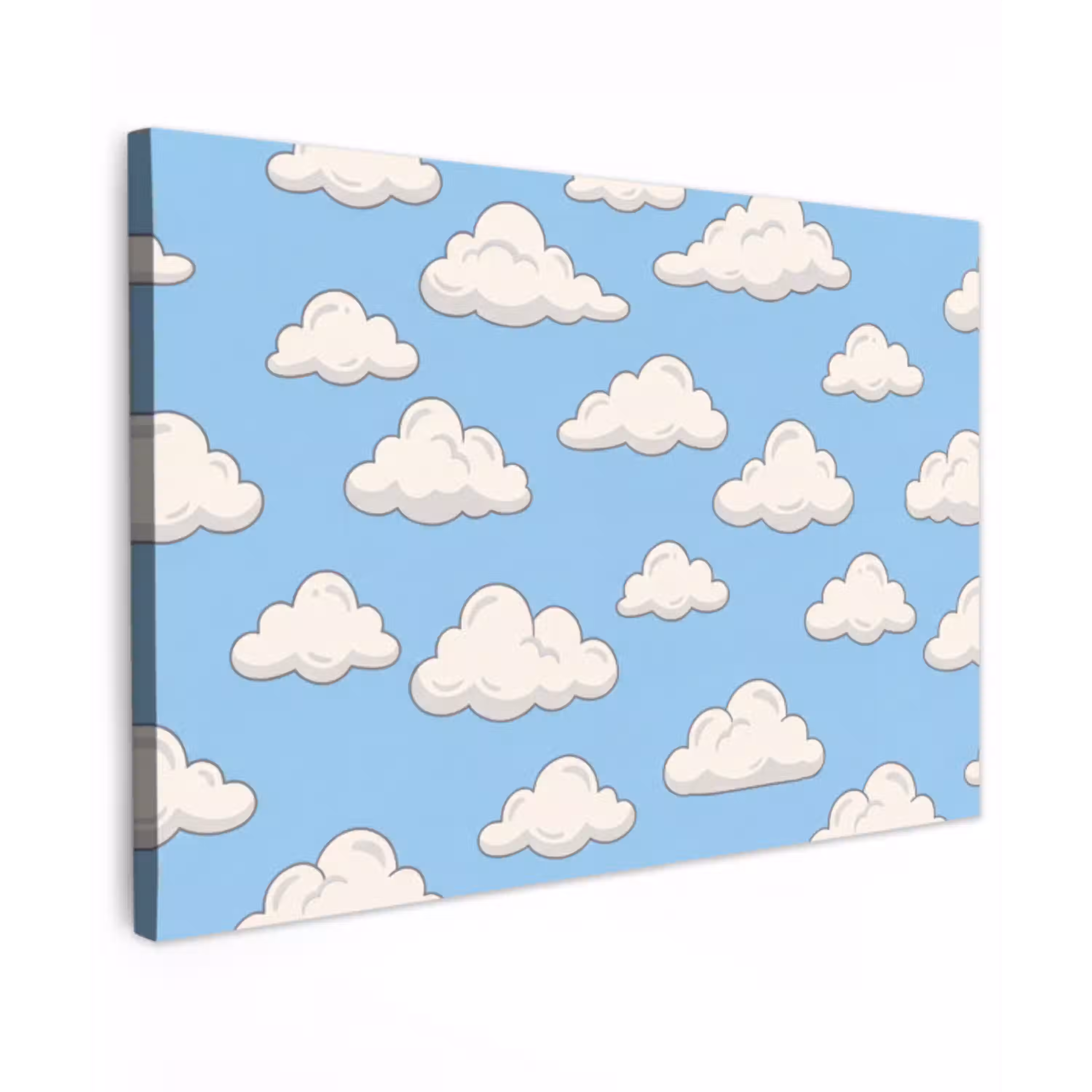 Wolk - Cartoon - Lucht - Blauw - Wit Tuinposter op houten frame 2 cm dik klein -3d