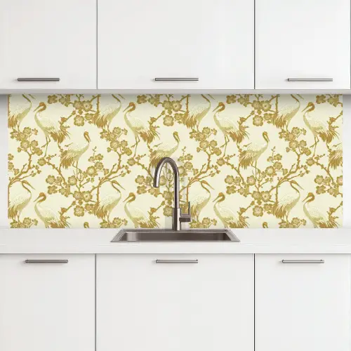 Kraanvogels - Kersenbloesem - Goud keuken achterwand 2 middel 871 -3d