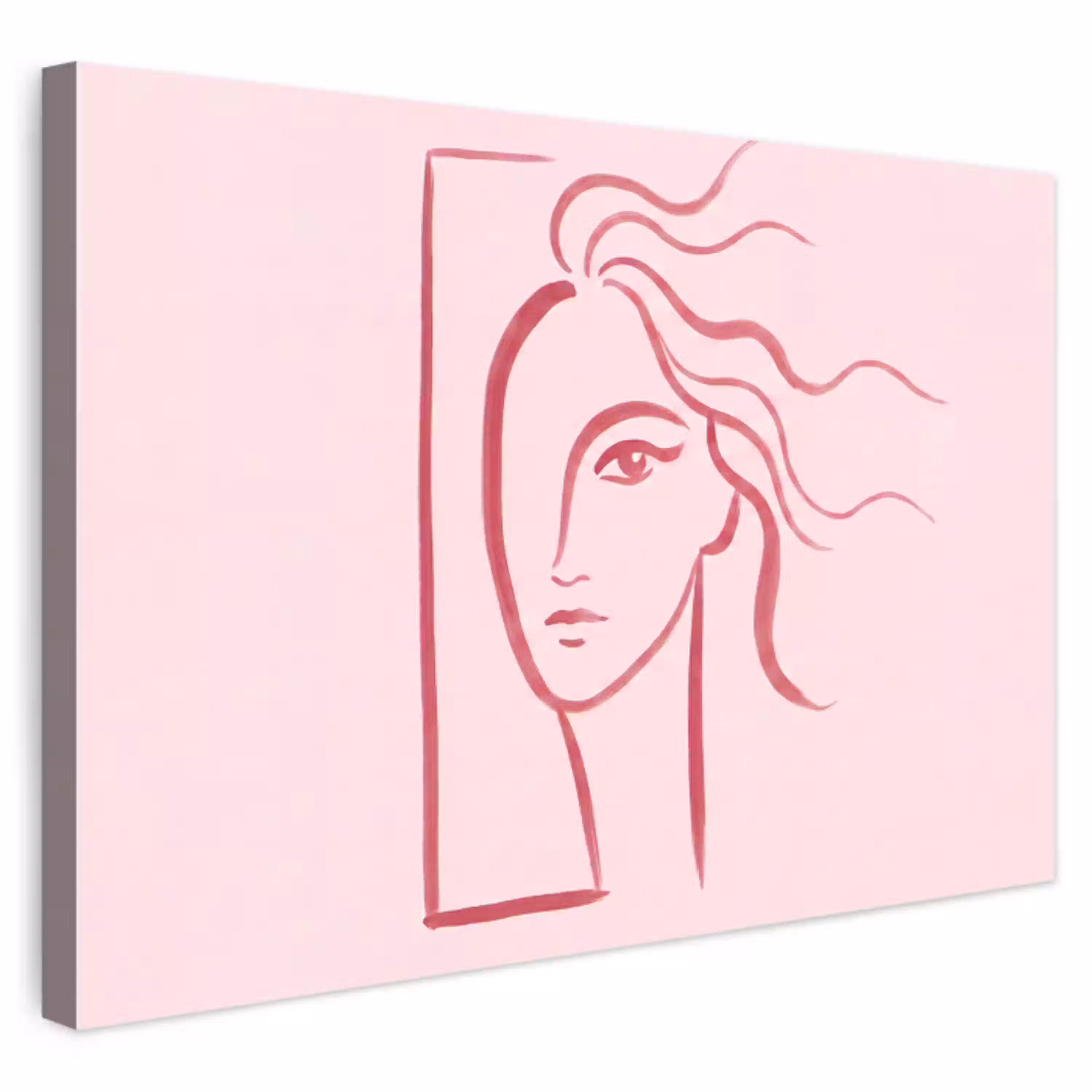 Vrouw - Portret - Abstract - Lijnkunst - Rood Tuinposter op houten frame 2 cm dik klein -3d