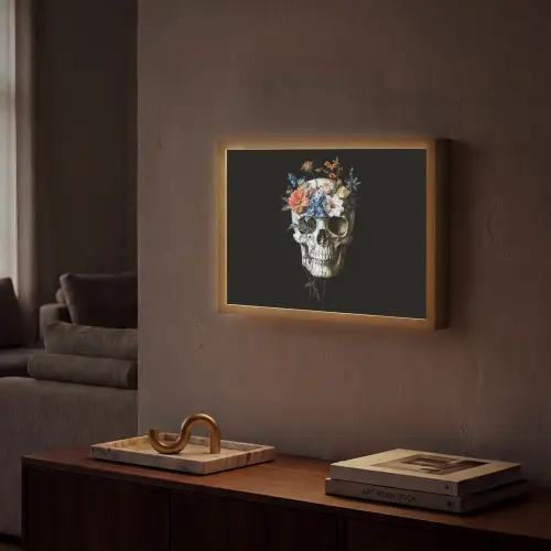 Bloemen - Schedel - Kleurrijk Light Box met batterij (Wandlamp) middel -sfeer1