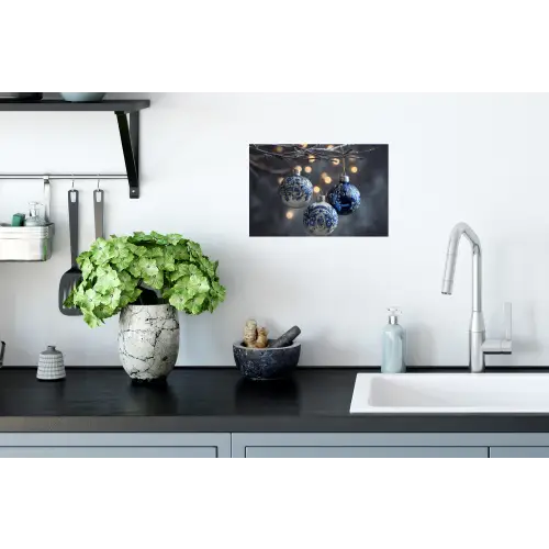 Kerstbal - Versierd - Blauw Muursticker klein -keuken