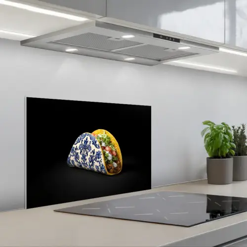 Taco - Vlees - Salade - Delftsblauw - Motief keuken achterwand spatscherm klein -3d_schuin