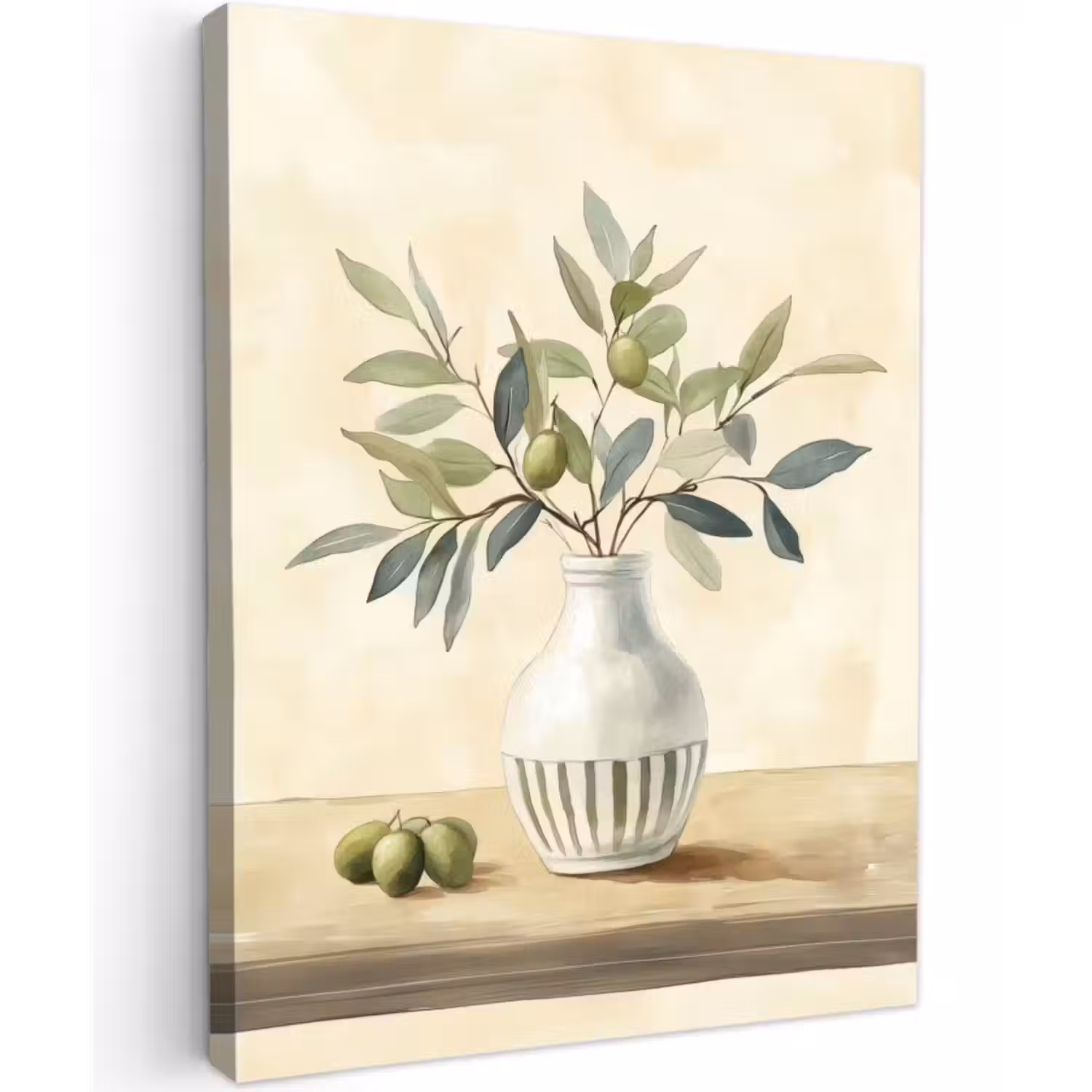 Canvas schilderij - Vaas - Keramiek - Olijftakken