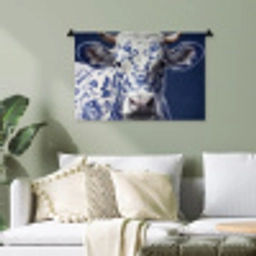 Koe - Delfts - Blauw - Artistiek Wandkleed katoen klein -sfeer7