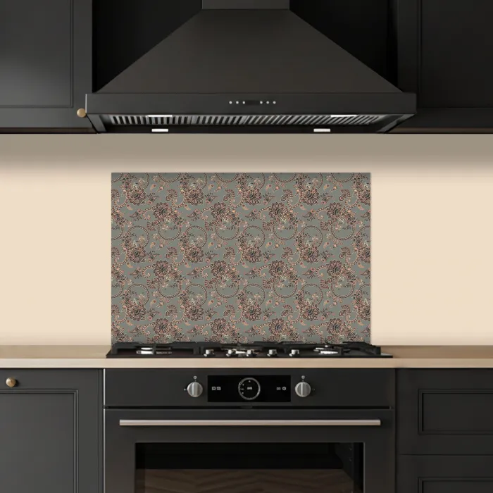 Donker - Bloemen - Sierlijk keuken achterwand spatscherm klein 900 -sfeer1