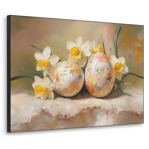 Bloemen - Eieren - Geschilderd Textielframe - compleet frame klein -3d