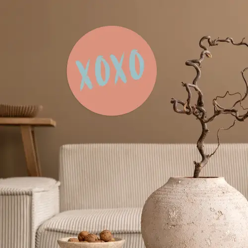 XOXO - Blauw - Perzikkleur Wandcirkel behangsticker klein -sfeer1