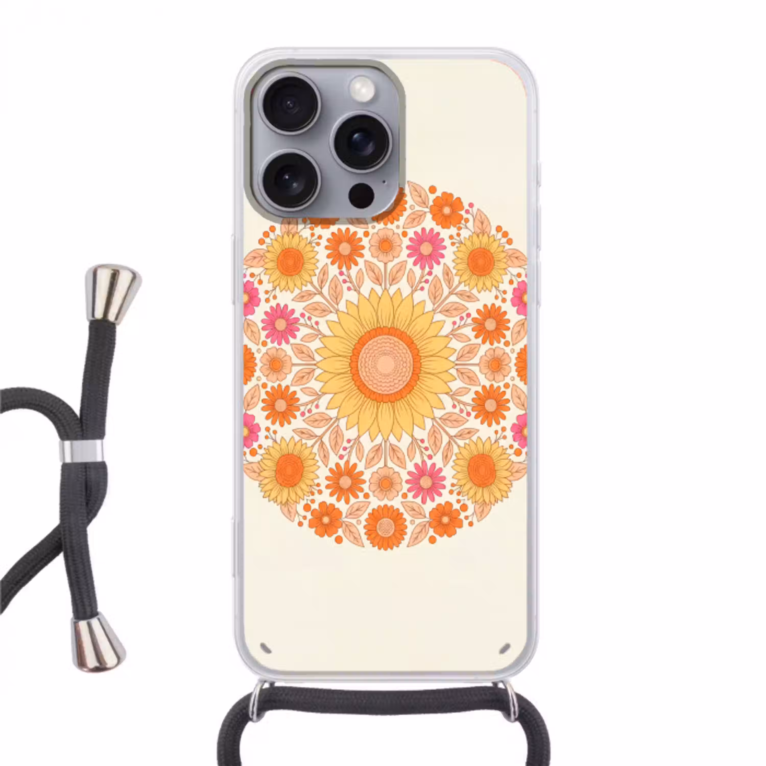 Bloemen - Mandala - Patroon - Kleurrijk Hoesje iPhone 16 Pro Max met koord klein -3d