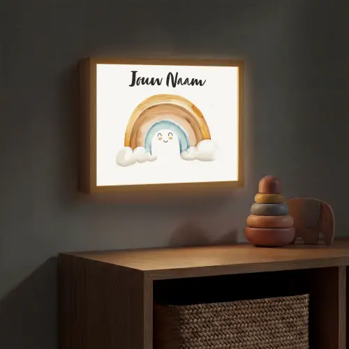 Regenboog - Pastel kleuren Light Box met batterij (Wandlamp kind) middel -sfeer5_kind