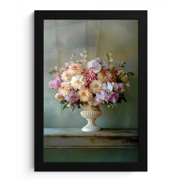 Orchidee - Boeket - Vaas - Bloemen fotolijst zwart zonder passe partout klein -3d