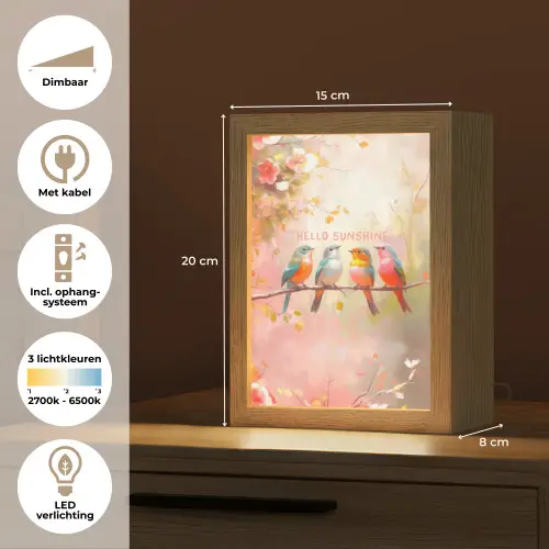 Vogels - Tak - Quote - Roze Light Box met kabel (Tafellamp) klein -USP_NL