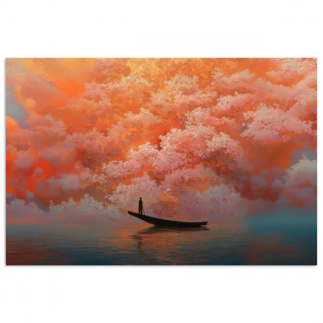 Poster - Zee - Boot - Wolken - Oranje
