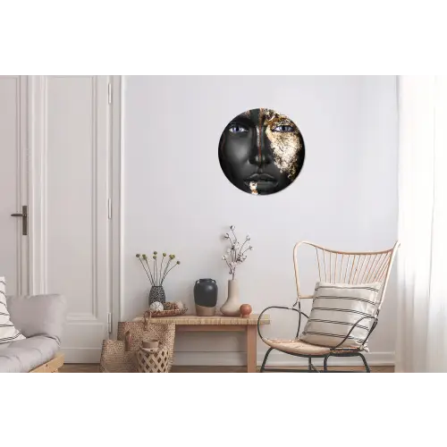 Vrouw - Bladgoud - Zwart - Goud - Luxe Wandcirkel aluminium klein -woonkamer