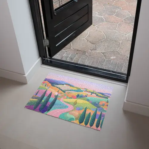 Landschap - Paars - Pastel - Huizen Deurmat klein -sfeer5
