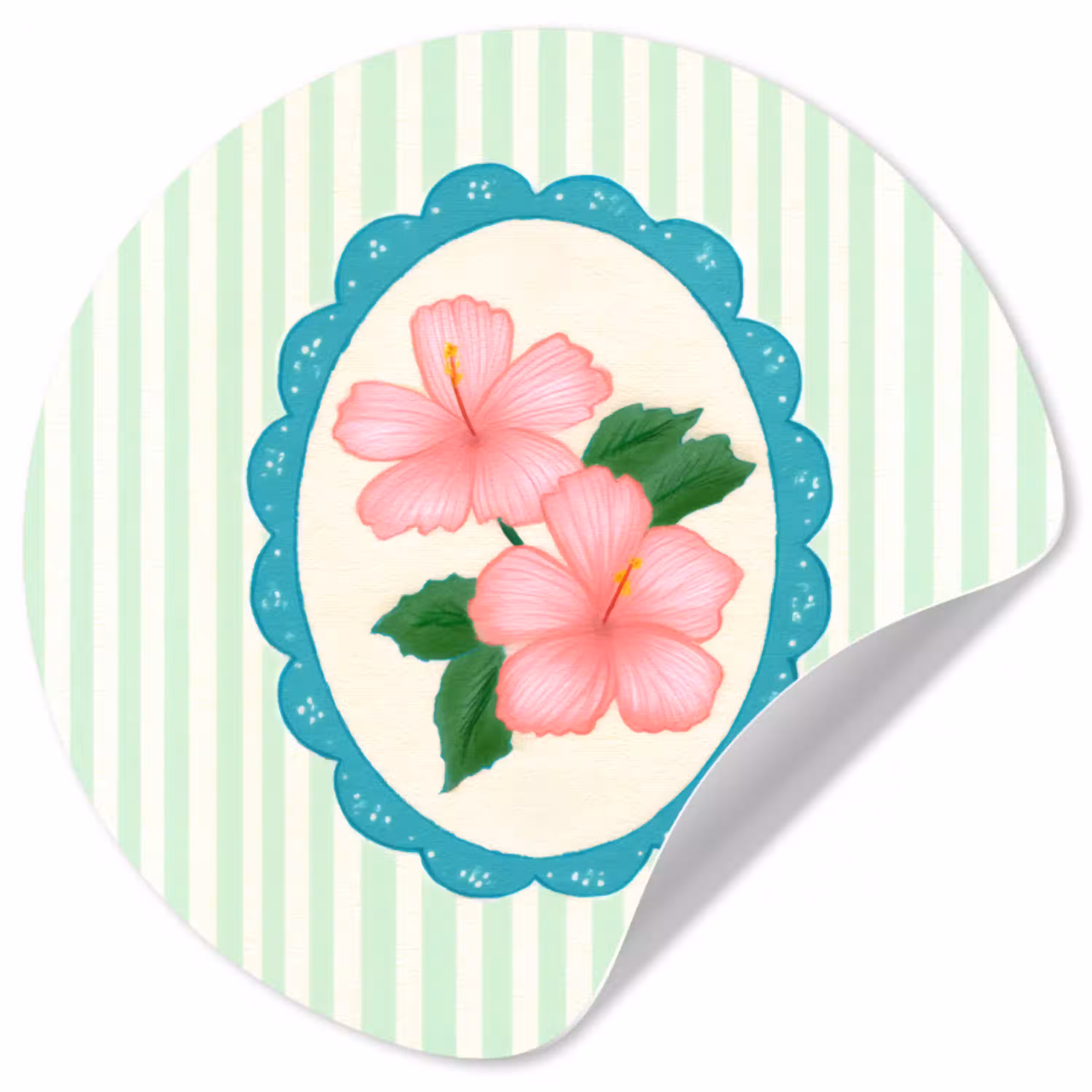 Bloemen - Ovaal - Strepen - Groen Wandcirkel behangsticker klein -3d
