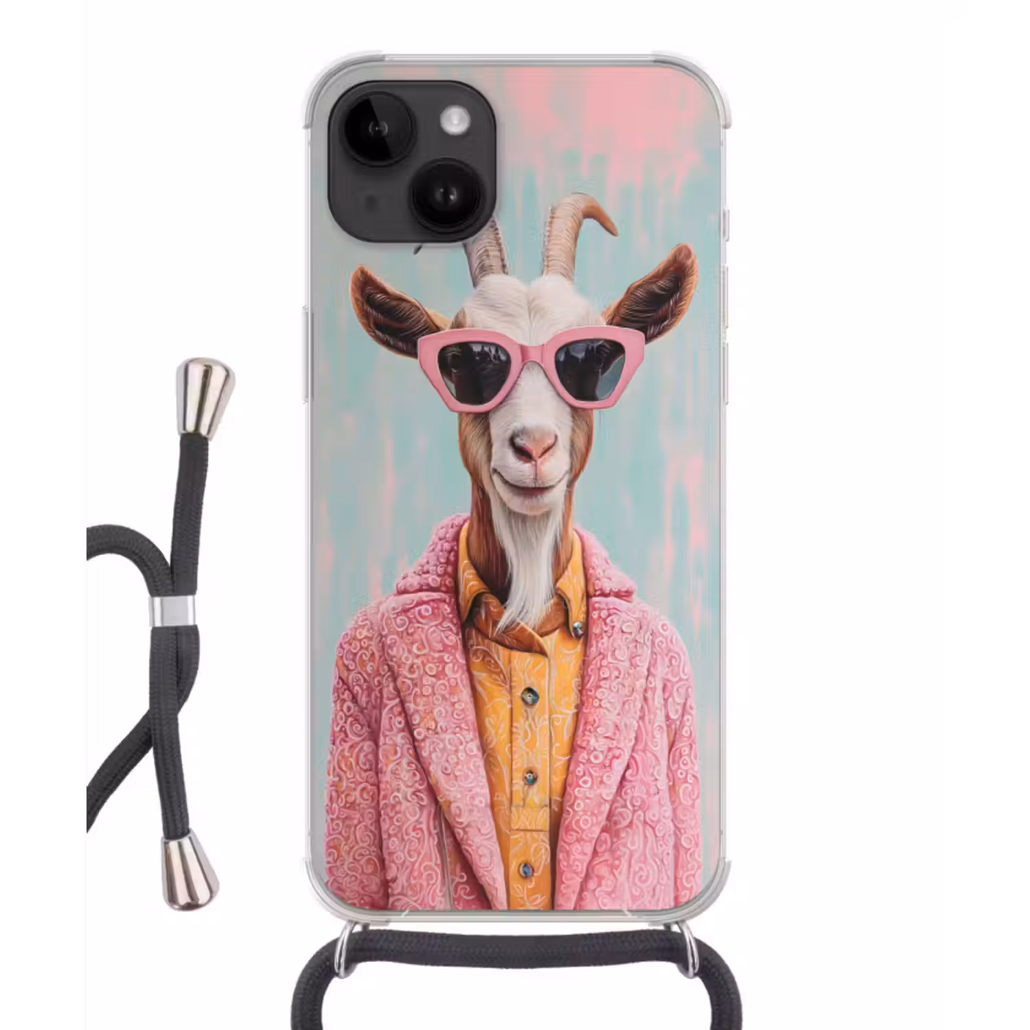 Telefoonhoesje crossbody - Zonnebril - Roze - Geit - Horen