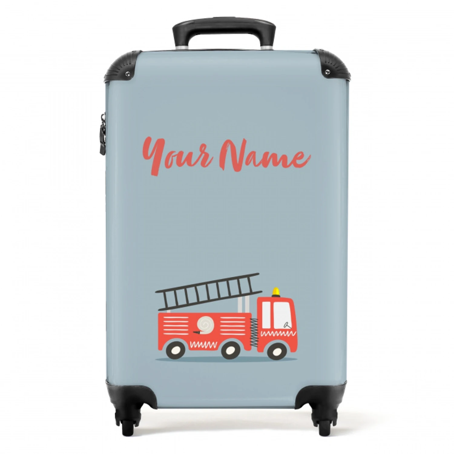 Brandweerauto blauwe achtergrond NBS - Handbagage koffer - Kinderen Unisex middel -productfoto_recht
