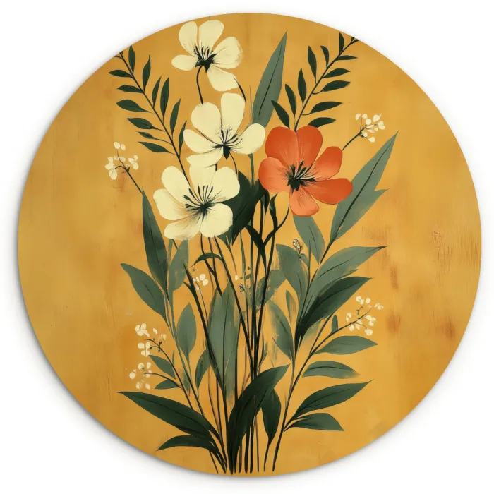 Bladeren - Boeket - Bloemen - Geel Wandcirkel plexiglas klein -3d