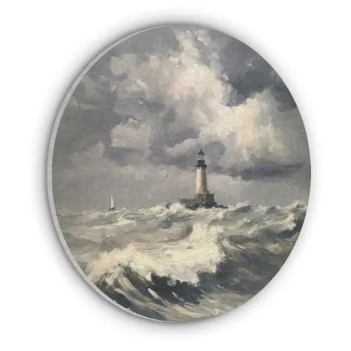 Vuurtoren - Golven - Storm Akoestische PET Vilt - Rond klein -3d