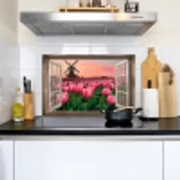 Doorkijk - Tulpen - Bloemen - Molen - Raam Inductie beschemer met haakjes klein -sfeer2