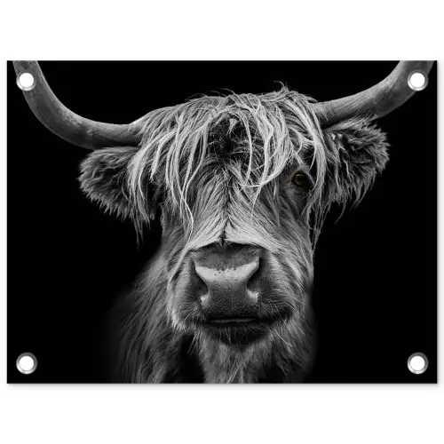Hooglander in Zwart-Wit tuinposter los doek klein -3d