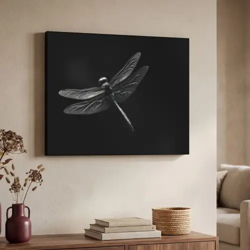 Libelle - Dieren - Zwart - Insect Textielframe zwart klein -sfeer3