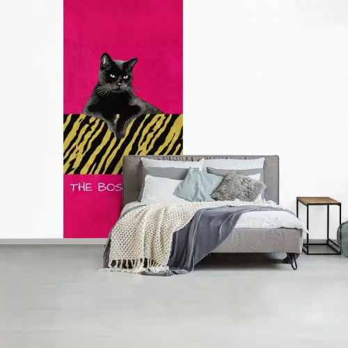 Kat - Baas - Roze - Tijgerprint fotobehang vinyl groot -slaapkamer