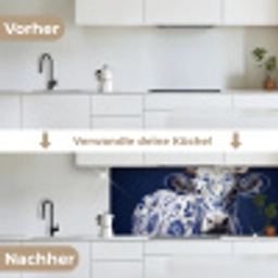 Koe - Delfts - Blauw - Artistiek keuken achterwand 2 middel -voor-na_DE