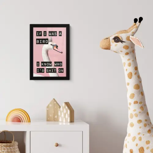 Zwaan - Vogel - Decoratie - Roze fotolijst zwart zonder passe partout klein -usfeer4_kinderkamer