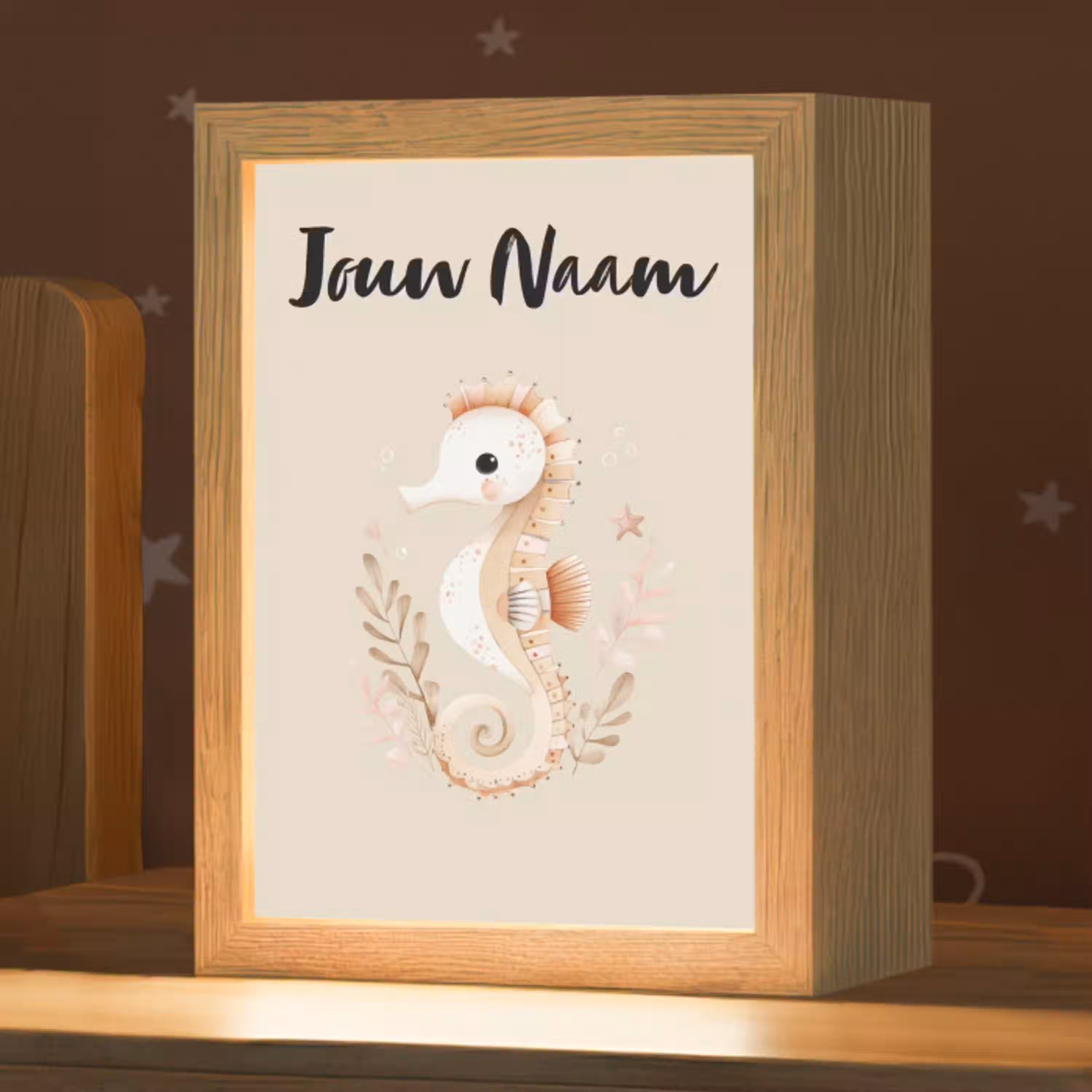 Zeepaardje - Zeewier - Beige Light Box met kabel (Kinderlampje) klein -zzz_3d_website