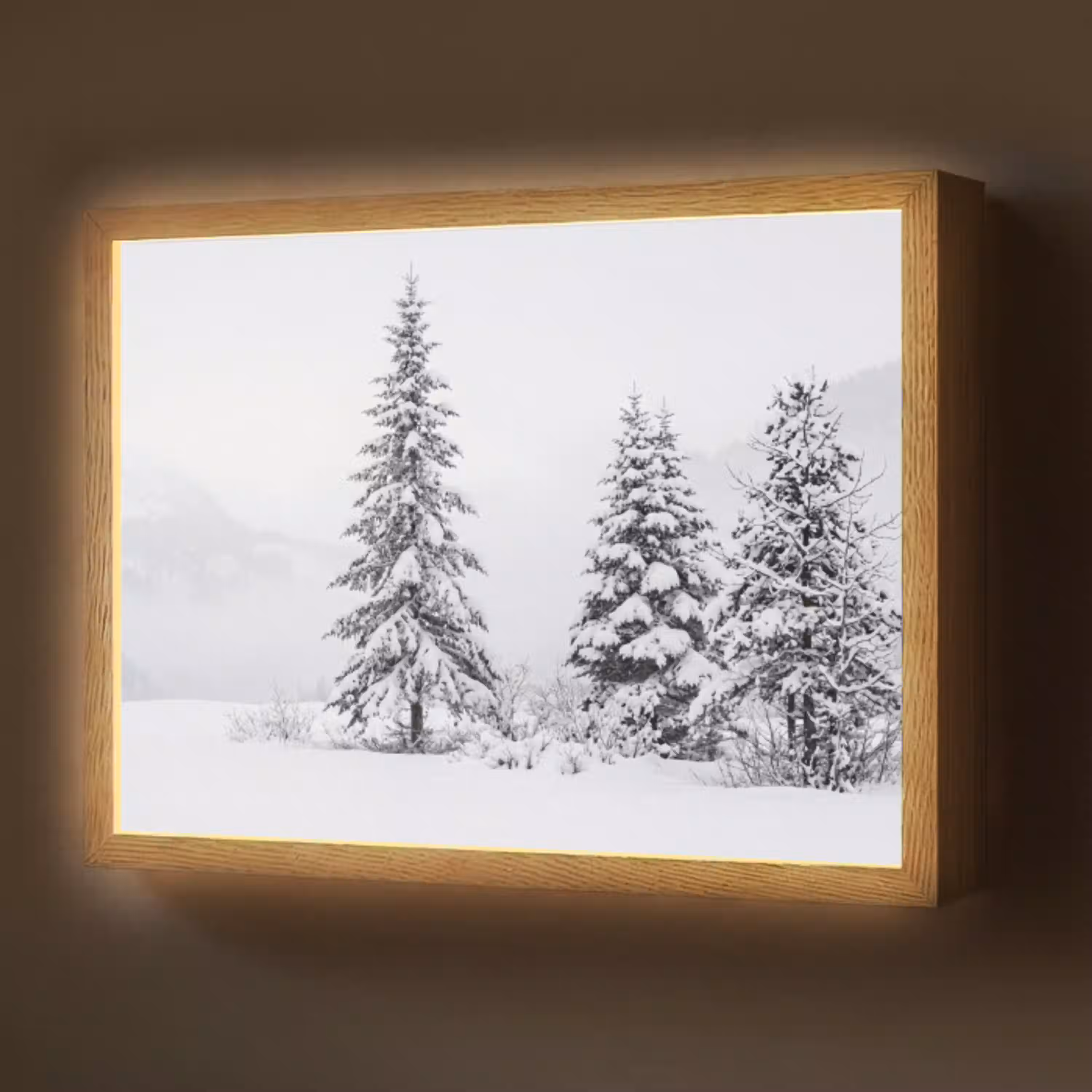 Fijnsparren - Sneeuw - Winter - Landschap - Stilte Light Box met batterij (Wandlamp) middel -z3d_website