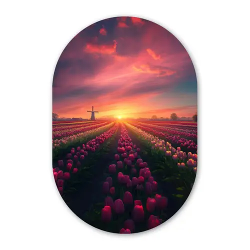 Windmolen - Zonsondergang - Landschap Wandcirkel Ovaal Forex klein -3d