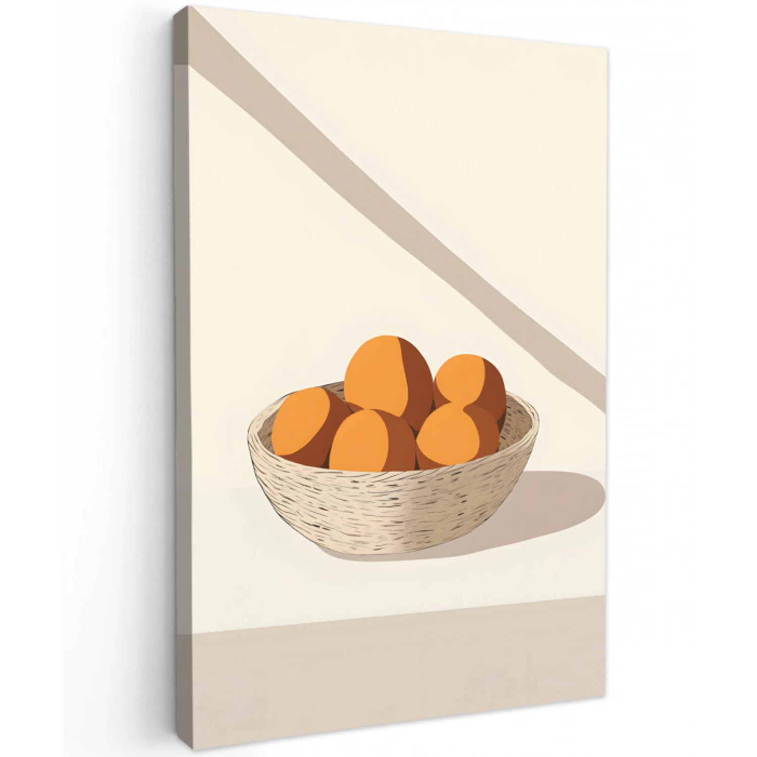 Mand - Fruit - Minimalistisch - Oranje Tuinposter op houten frame 2 cm dik middel -3d