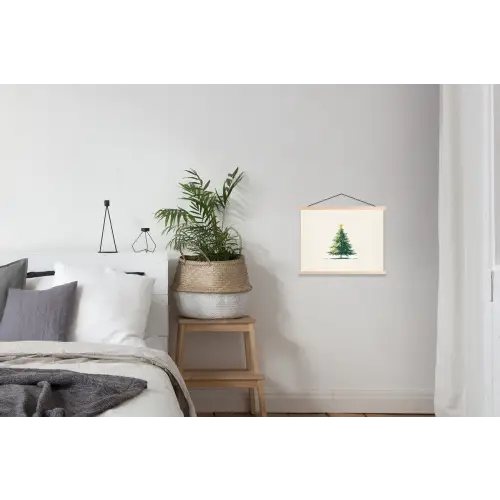 Kerstboom - Illustratie - Ster - Sneeuw textielposter latten blank klein -woonkamer