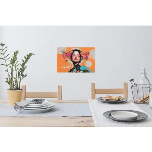 Portret - Vrouw - Abstract - Bloemen Muursticker klein -eettafel