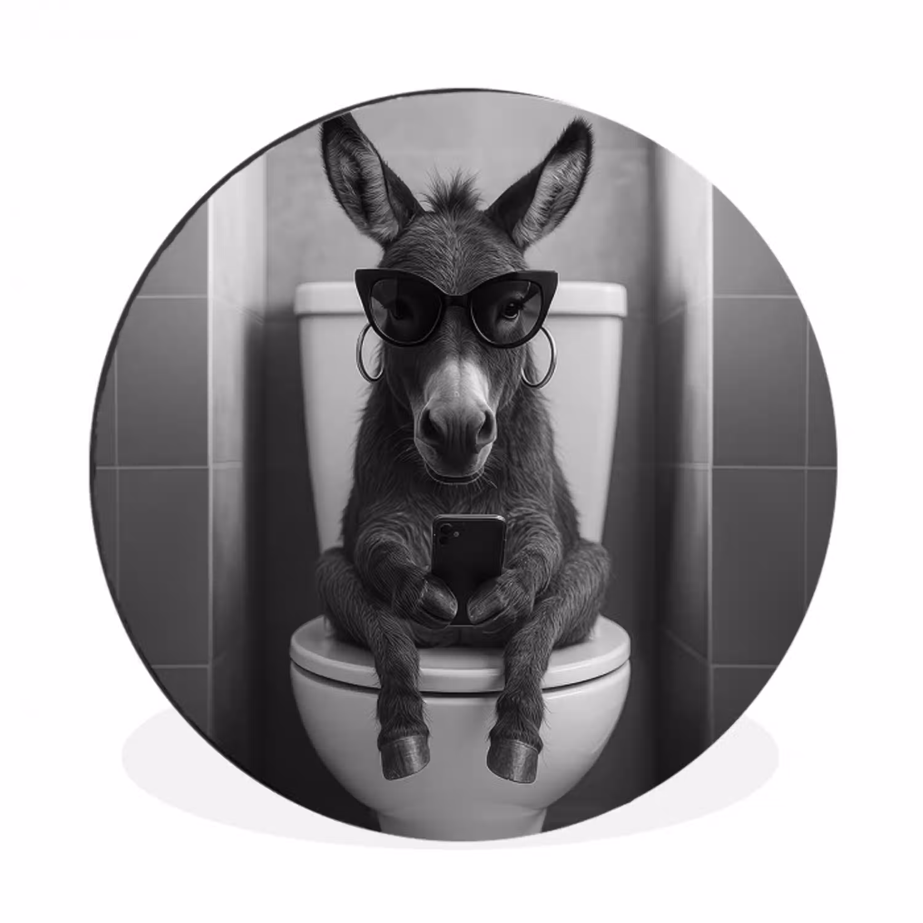 Ezel - Telefoon - Toilet - Zwart - Wit Wandcirkel aluminium klein -3d
