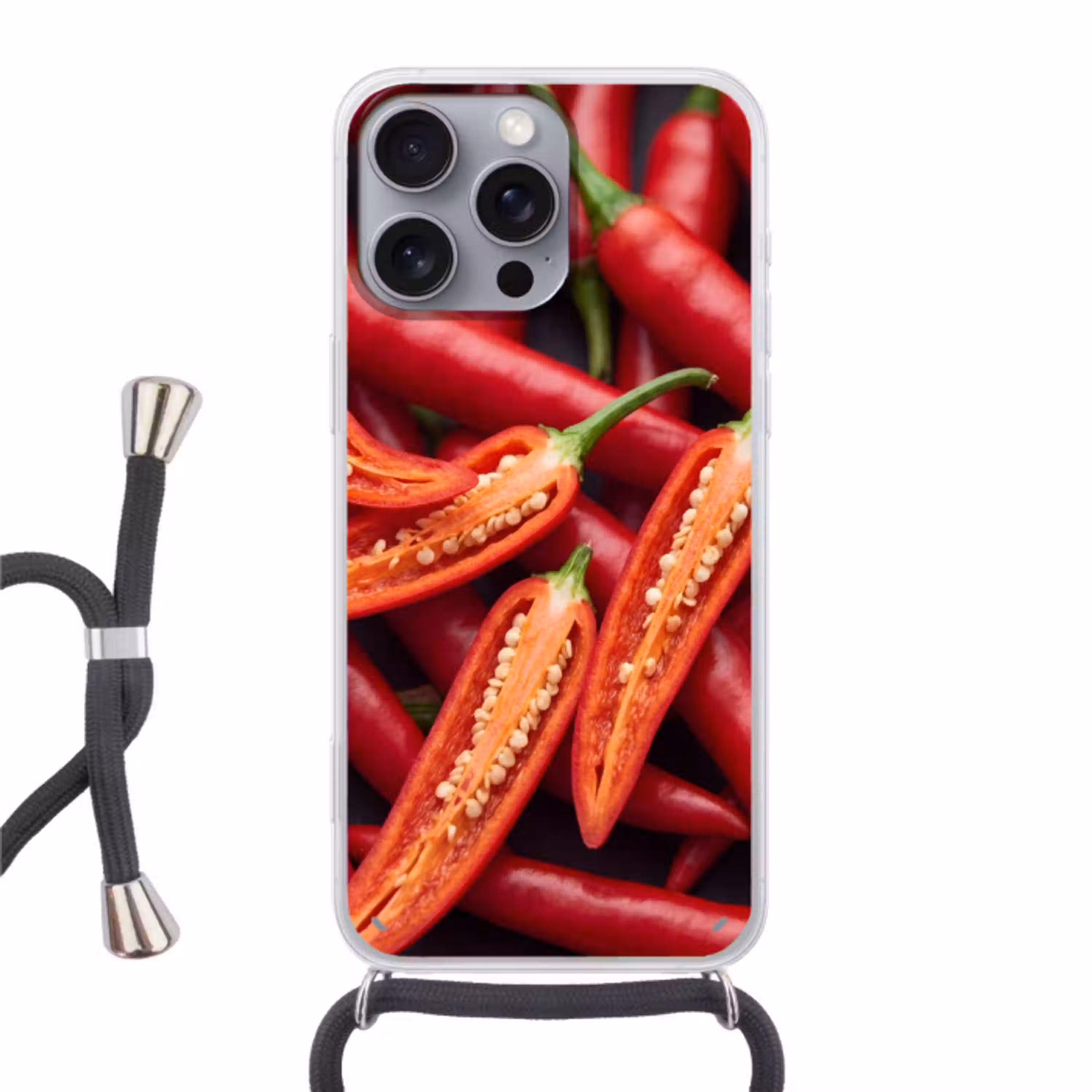 Chilipeper - Open - Rood Hoesje iPhone 16 Pro Max met koord klein -3d