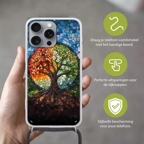 Boom - Seizoenen - Mozaïek - Bergen Hoesje iPhone 16 Pro Max met koord klein -sfeer2_NL