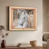 Doorkijk - Paard - Wit - Winter - Sneeuw - Dieren Textielframe - compleet frame klein -sfeer3
