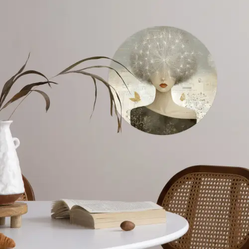 Pluis - Vrouw - Beige Wandcirkel behangsticker klein -sfeer3