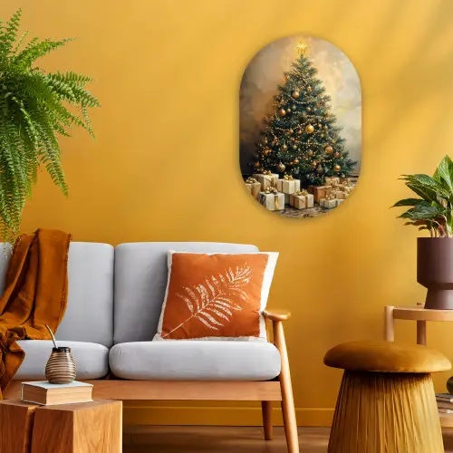 Kerstboom - Cadeaus - Goud Wandcirkel Ovaal Forex klein -sfeer4