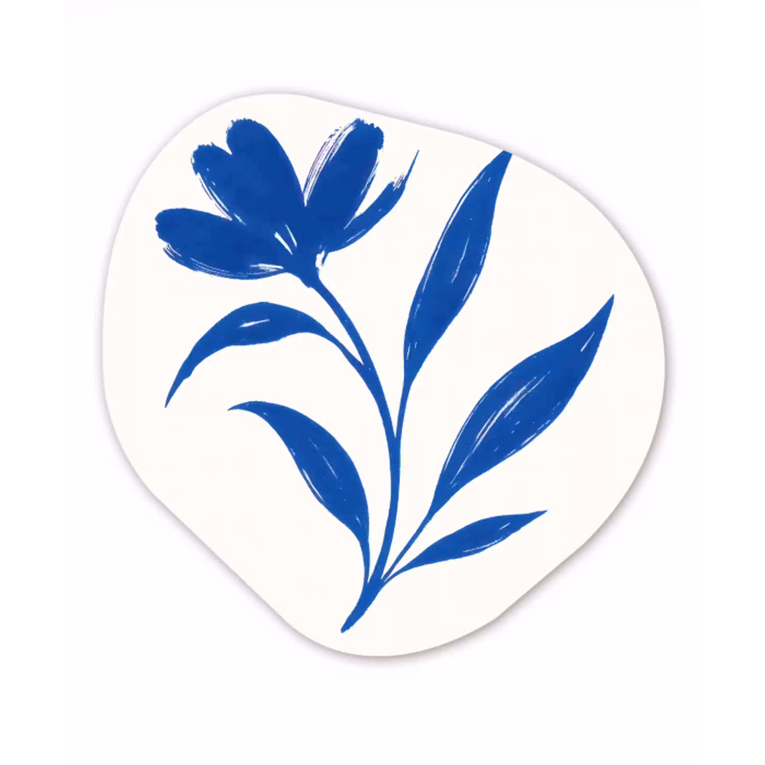 Bloem - Blaadjes - Minimalistisch - Blauw Wandcirkel Organisch Aluminium middel -3d
