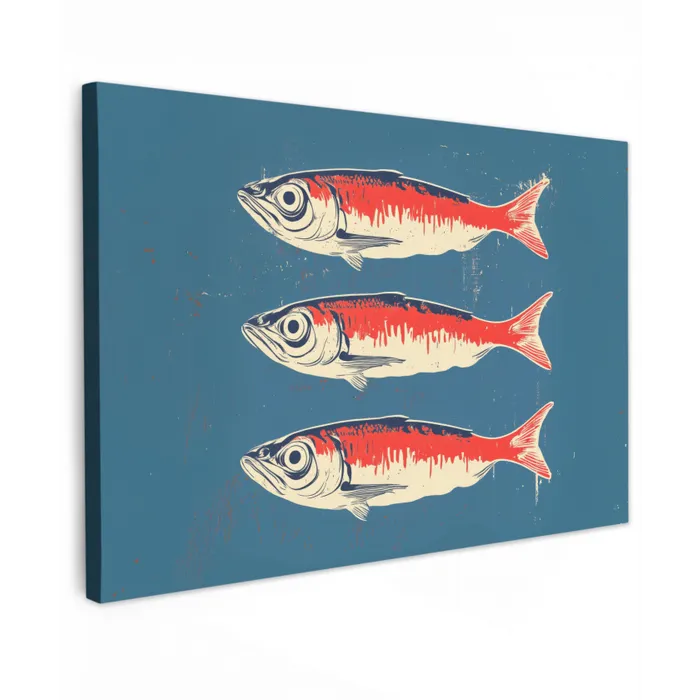 Vissen - Rood - Blauw canvas 2cm klein -z3d