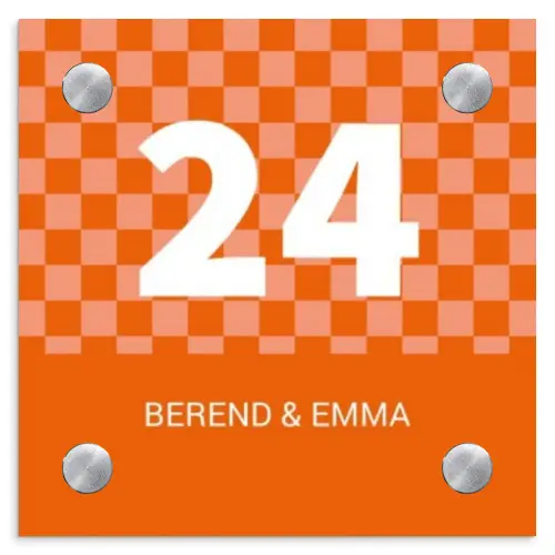 Oranje - Blokjes - Klassiek Naambord Vierkant klein -3d
