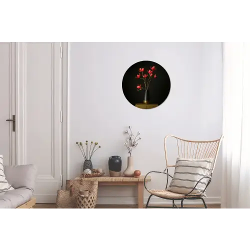 Rode - Bloemen - Vaas Wandcirkel aluminium klein -woonkamer