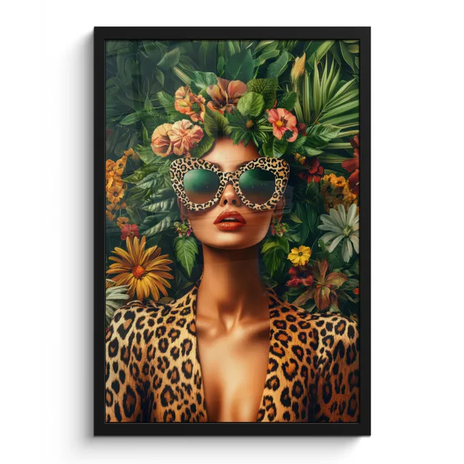 Poster met lijst - Vrouw - Panterprint - Jungle - Natuur - Luxe