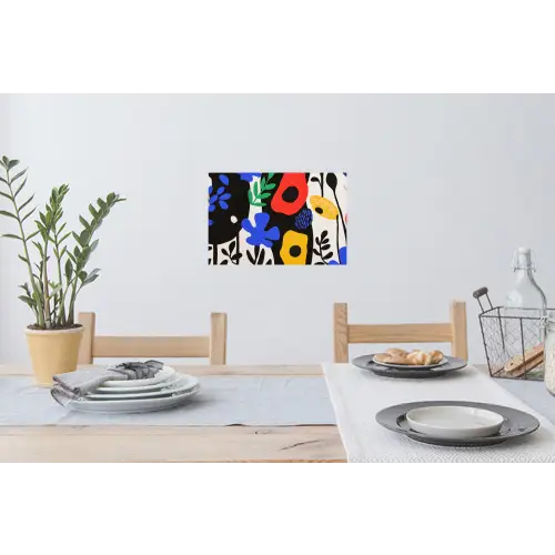 Bloemen - Bladeren - Abstract - Zwart Muursticker klein -eettafel