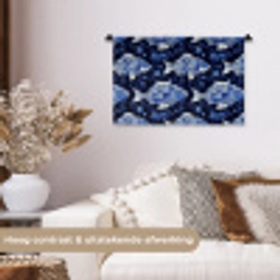 Vissen - Bloemen - Blauw Wandkleed katoen klein 269 -sfeer1